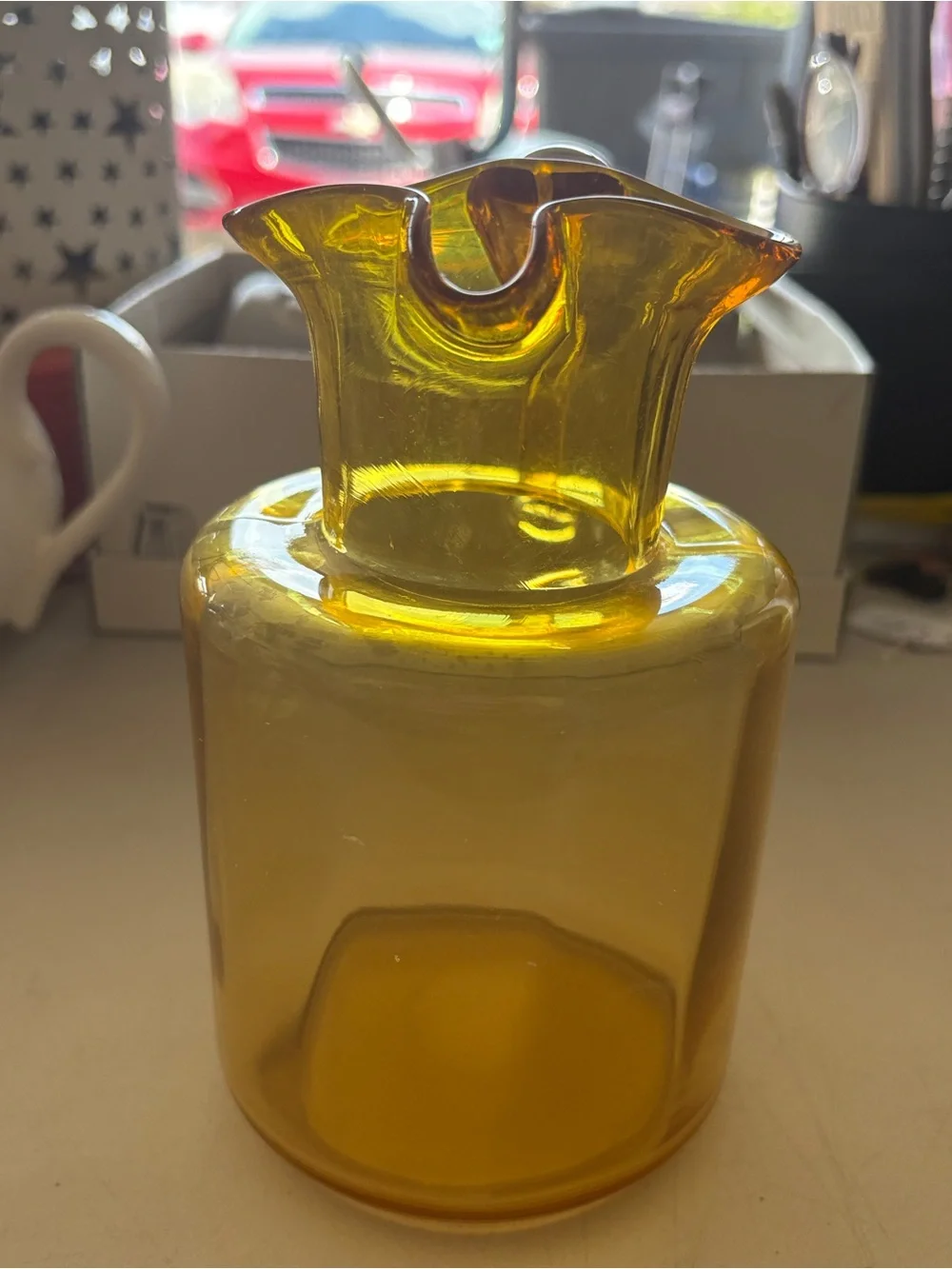 Vintage Amber Yellow Glass Pitcher Vase